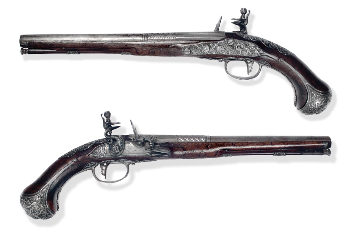 Pistola a fucile, manifattura bresciana con canna gardonese, ultimo quarto XVII secolo, legno di noce, acciaio, inv. 110