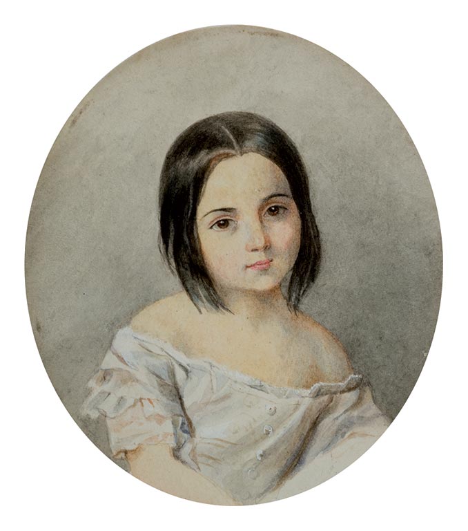 Artista attivo in ambito russo, Ritratto di Zoe Bibikova, 1850 circa, acquerello su cartoncino, inv. 1472